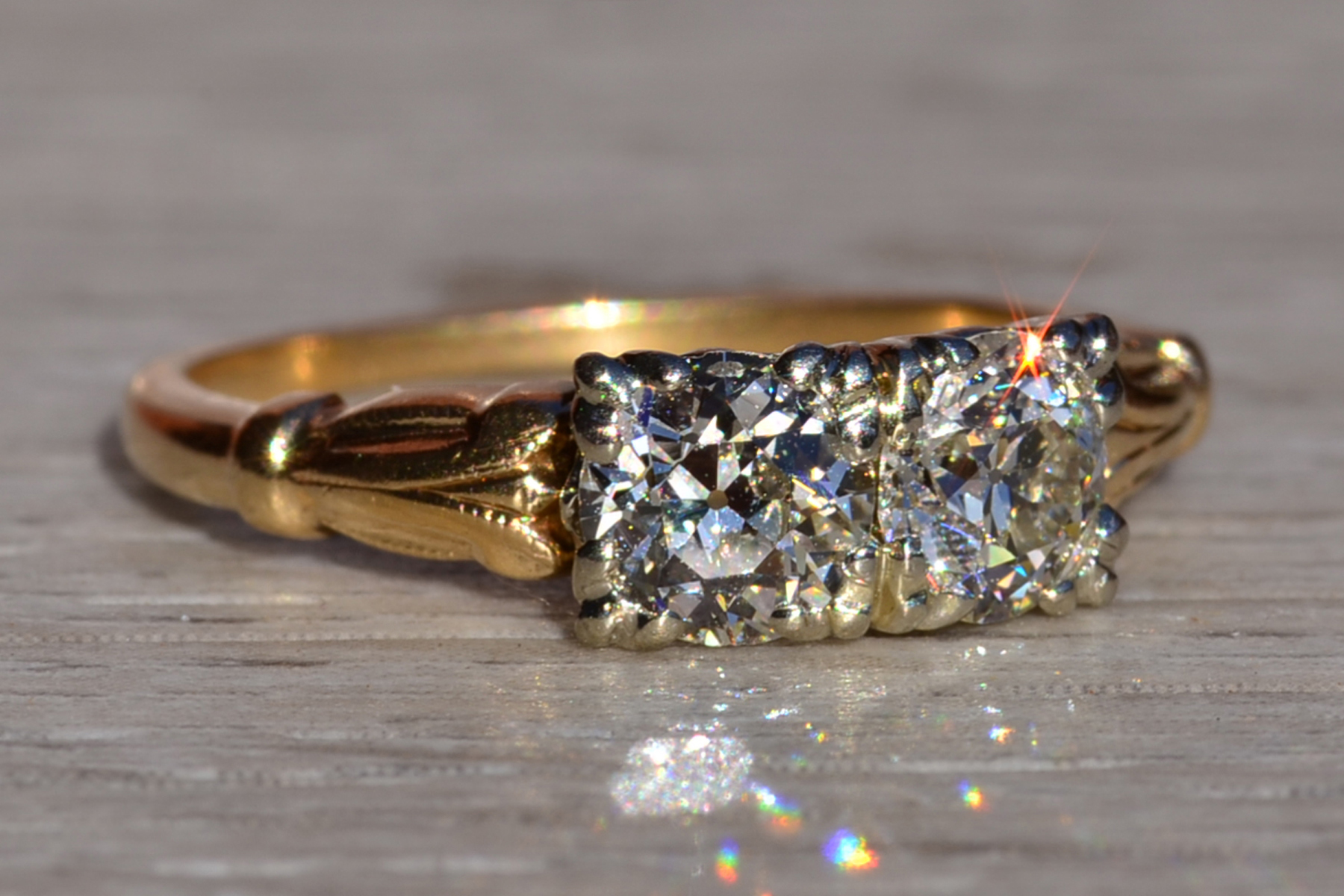 The Lyndale: Ladies Antique Two Tone 14K Engagement Ring - Image 6