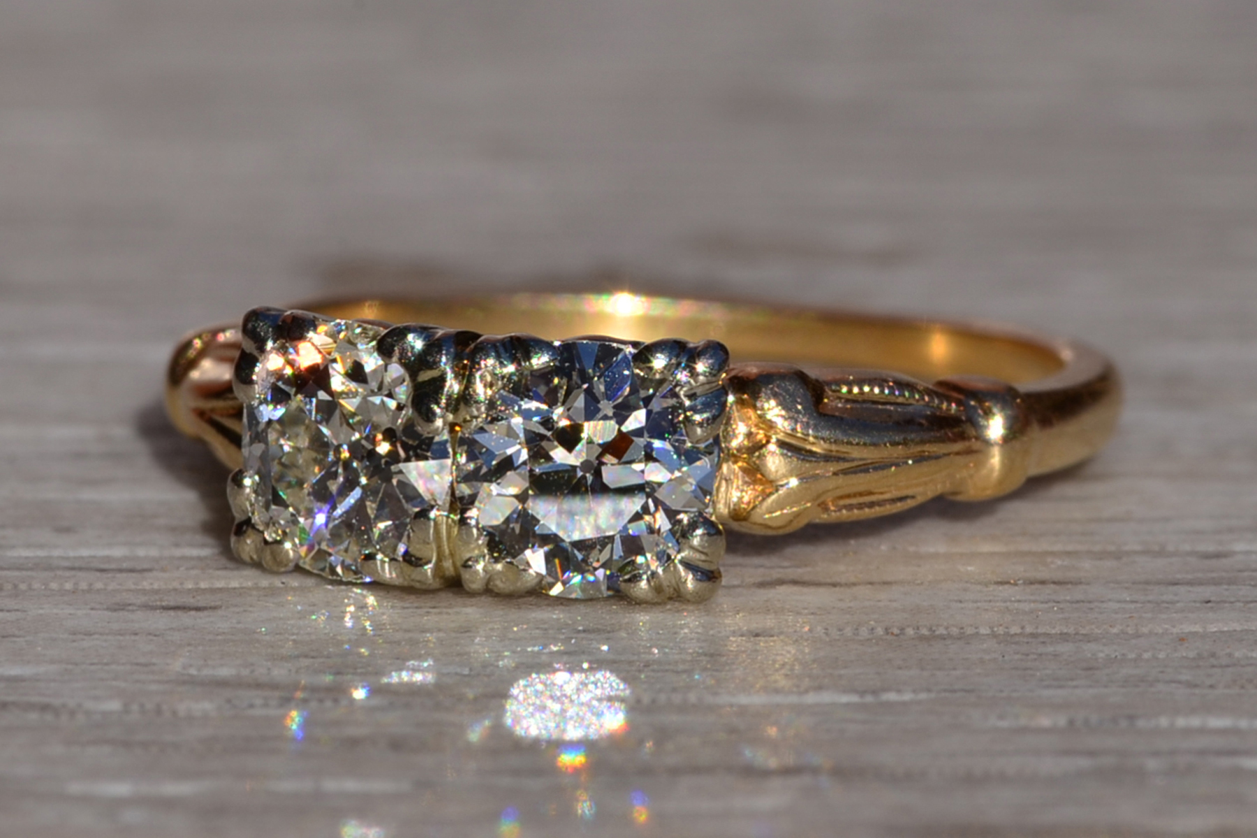 The Lyndale: Ladies Antique Two Tone 14K Engagement Ring - Image 3