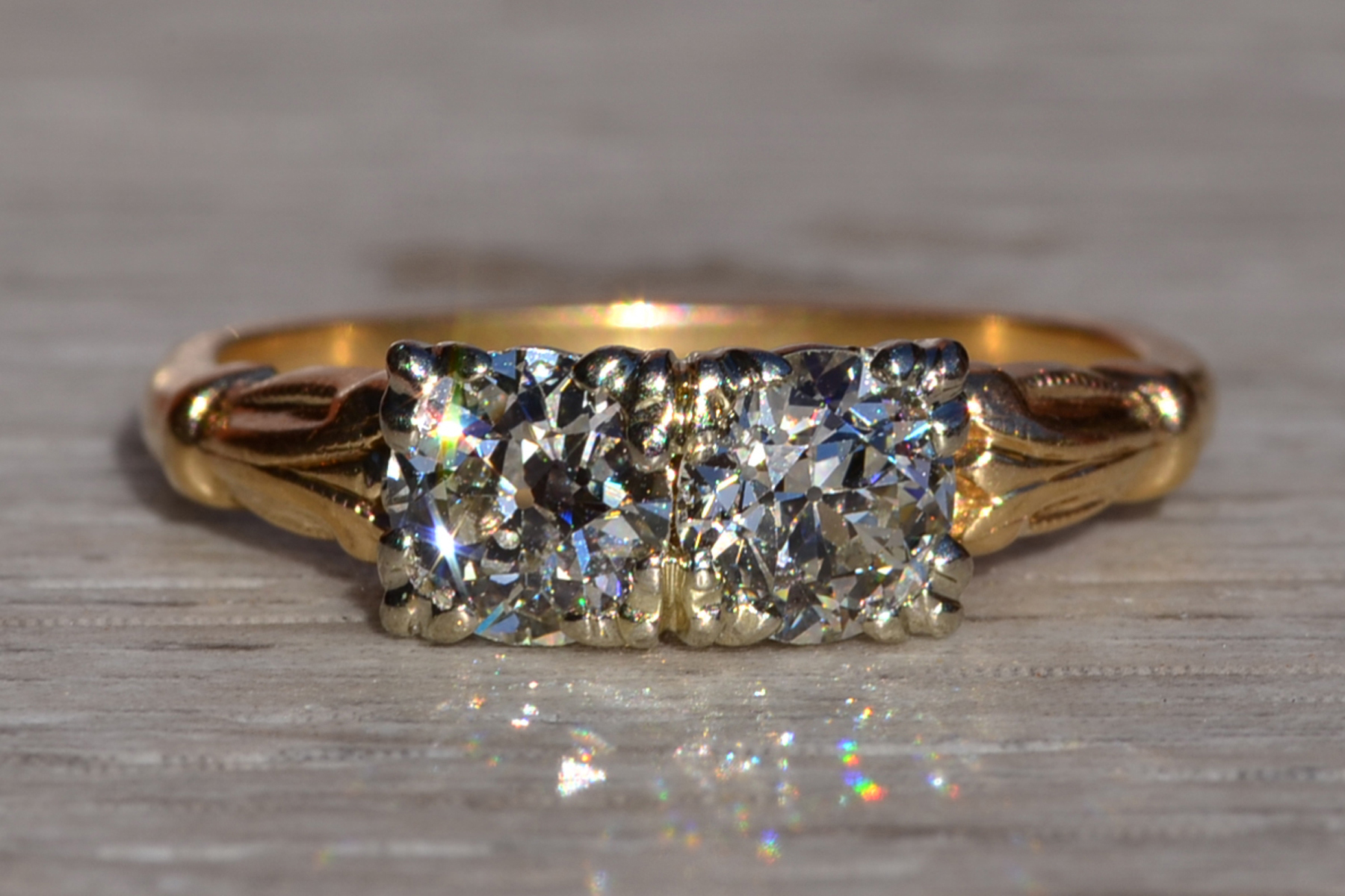 The Lyndale: Ladies Antique Two Tone 14K Engagement Ring - Image 7