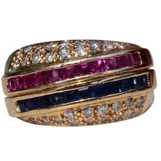 The Pierson:  Ladies 14K Ring set with Rubies, Sapphires and Diamonds