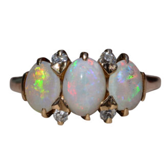 SOLD - The Sharpley:  Ladies Signed 14K Rose Gold Opal Three Stone Ring