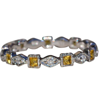 The Bartell:  Ladies 14K White Gold Eternity Band set with Citrine and Diamonds