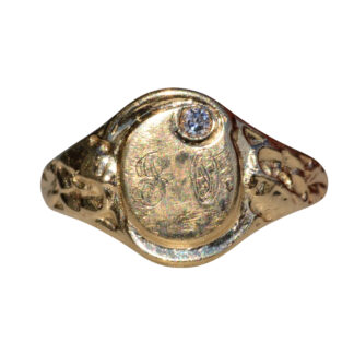 SOLD - The Wyldhaven:  Ladies Antique 14K Yellow Gold Engraved Ring set with Diamond