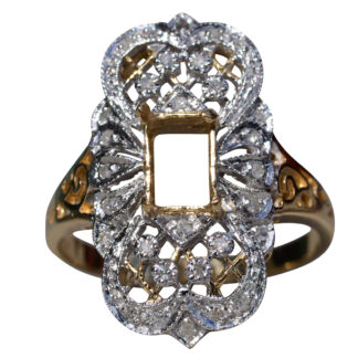 Ladies 14K Yellow Gold Mounting set with Diamonds and Milgrain