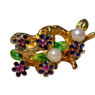 The Minquill:  Ladies Bruatlist Style 18K Pearl and Sapphire Cocktail Ring