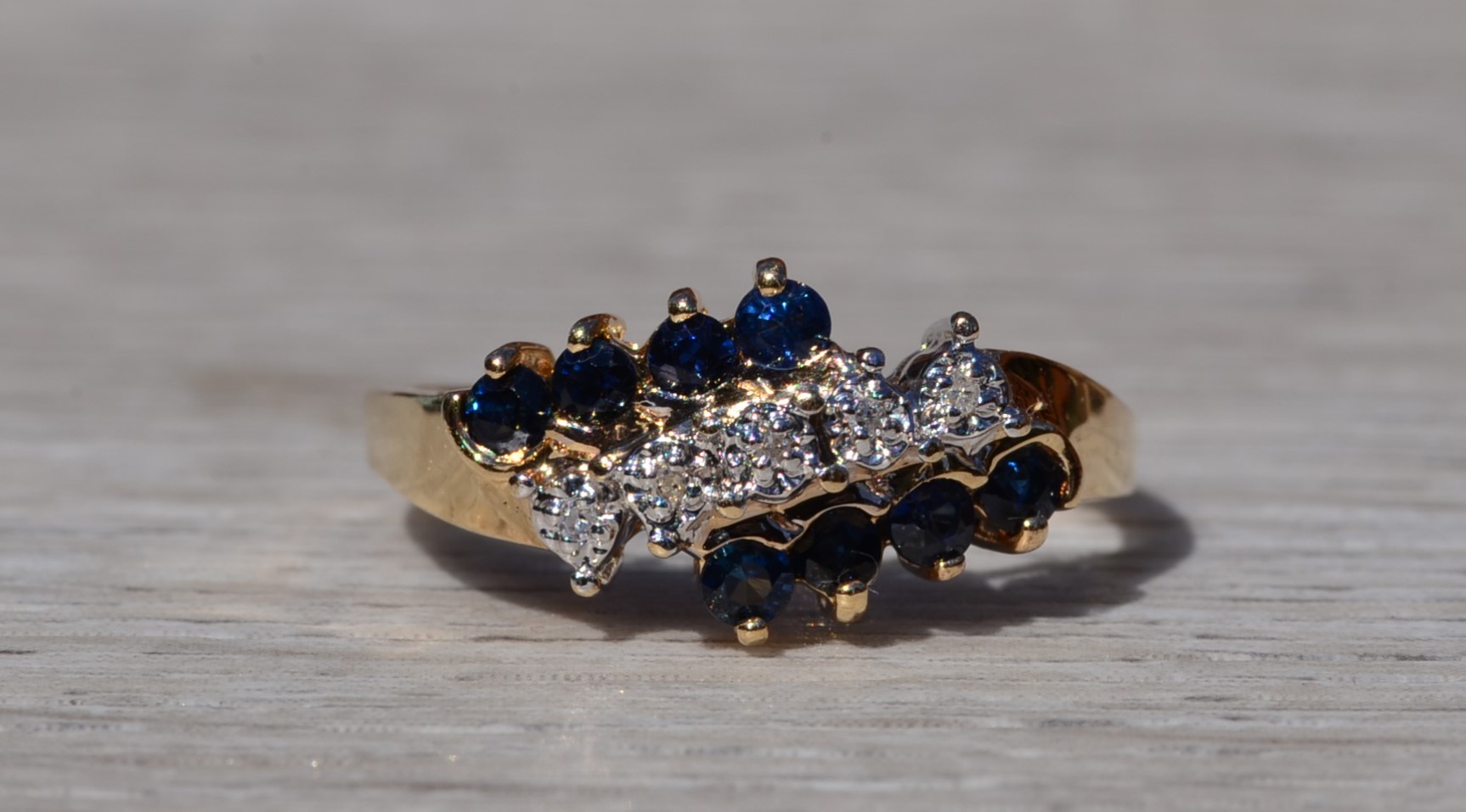 The Balaton: Ladies 14K Diamond and Sapphire Ring in Yellow Gold - Image 2