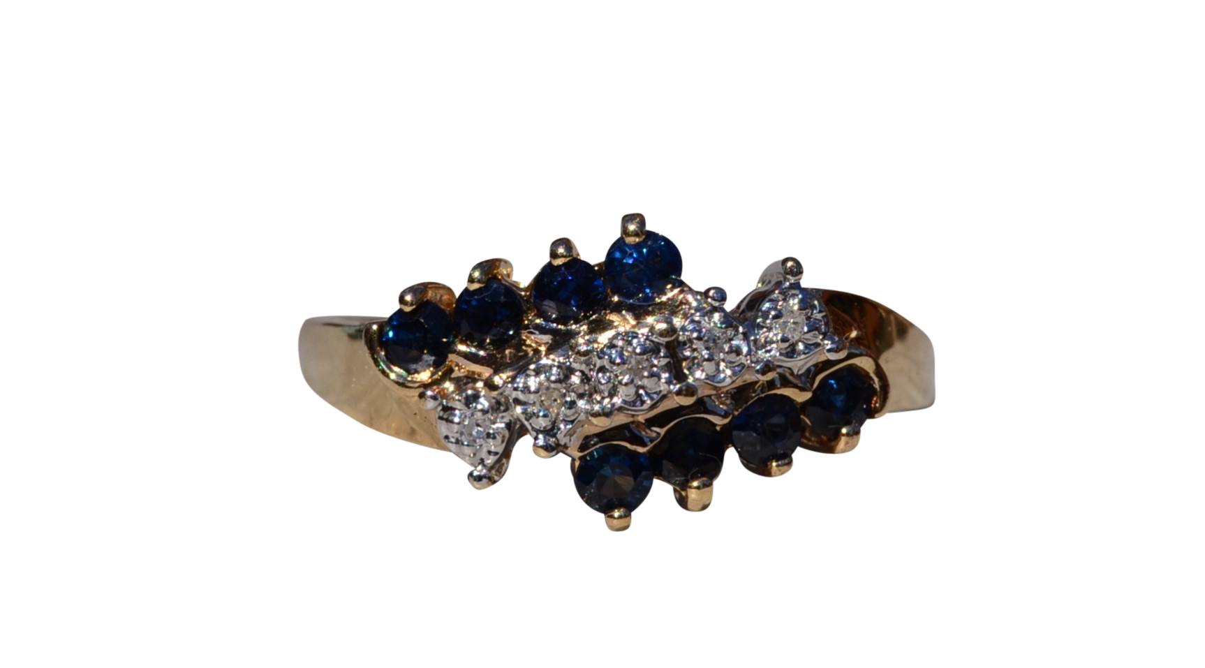 The Balaton: Ladies 14K Diamond and Sapphire Ring in Yellow Gold