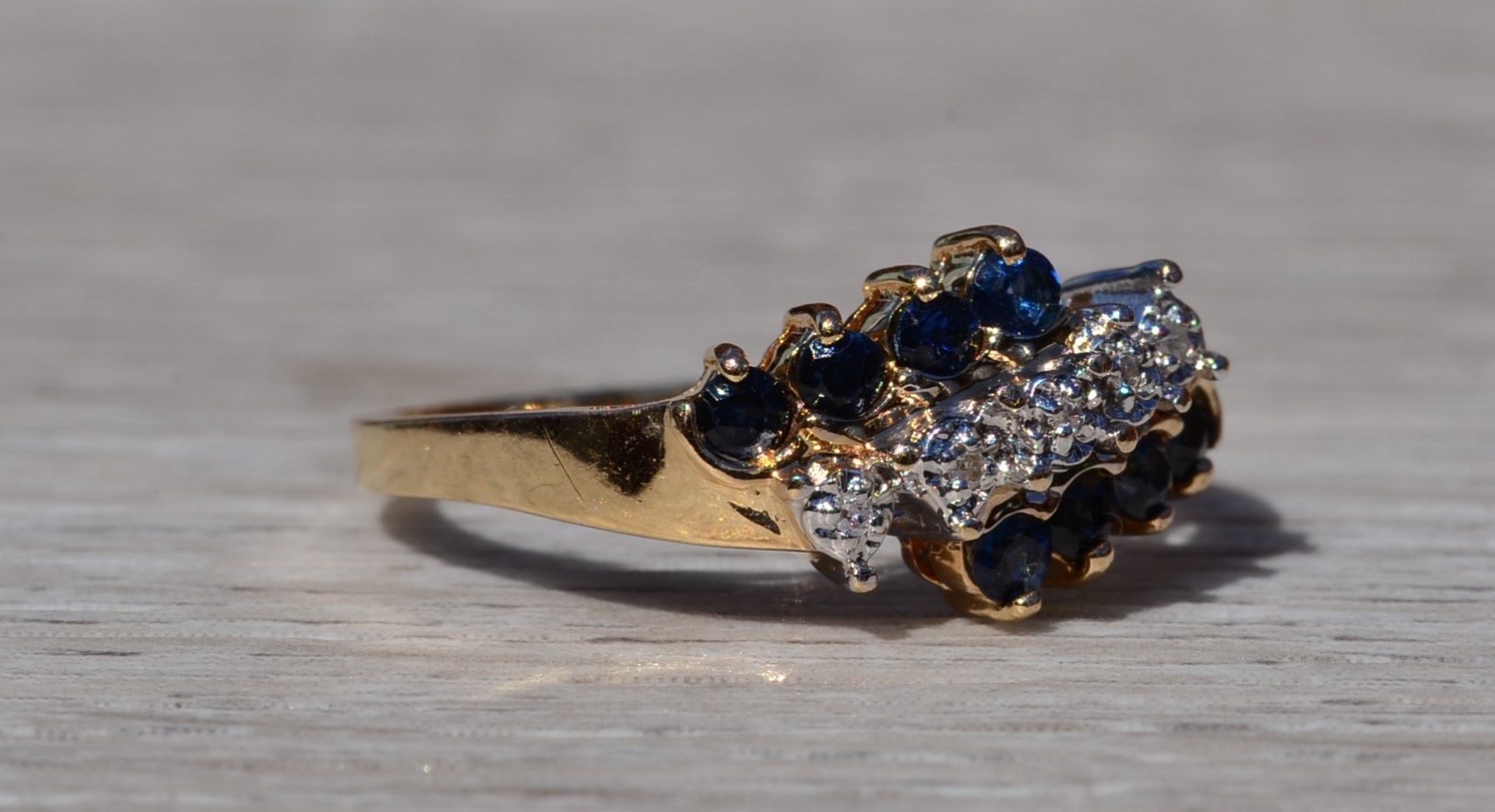 The Balaton: Ladies 14K Diamond and Sapphire Ring in Yellow Gold - Image 6