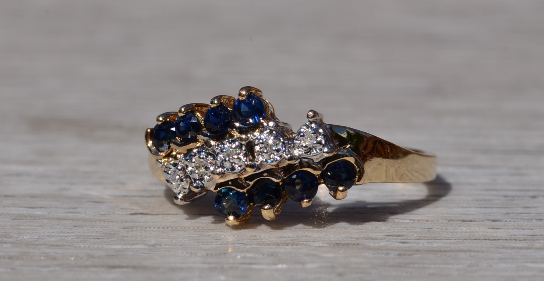 The Balaton: Ladies 14K Diamond and Sapphire Ring in Yellow Gold - Image 3
