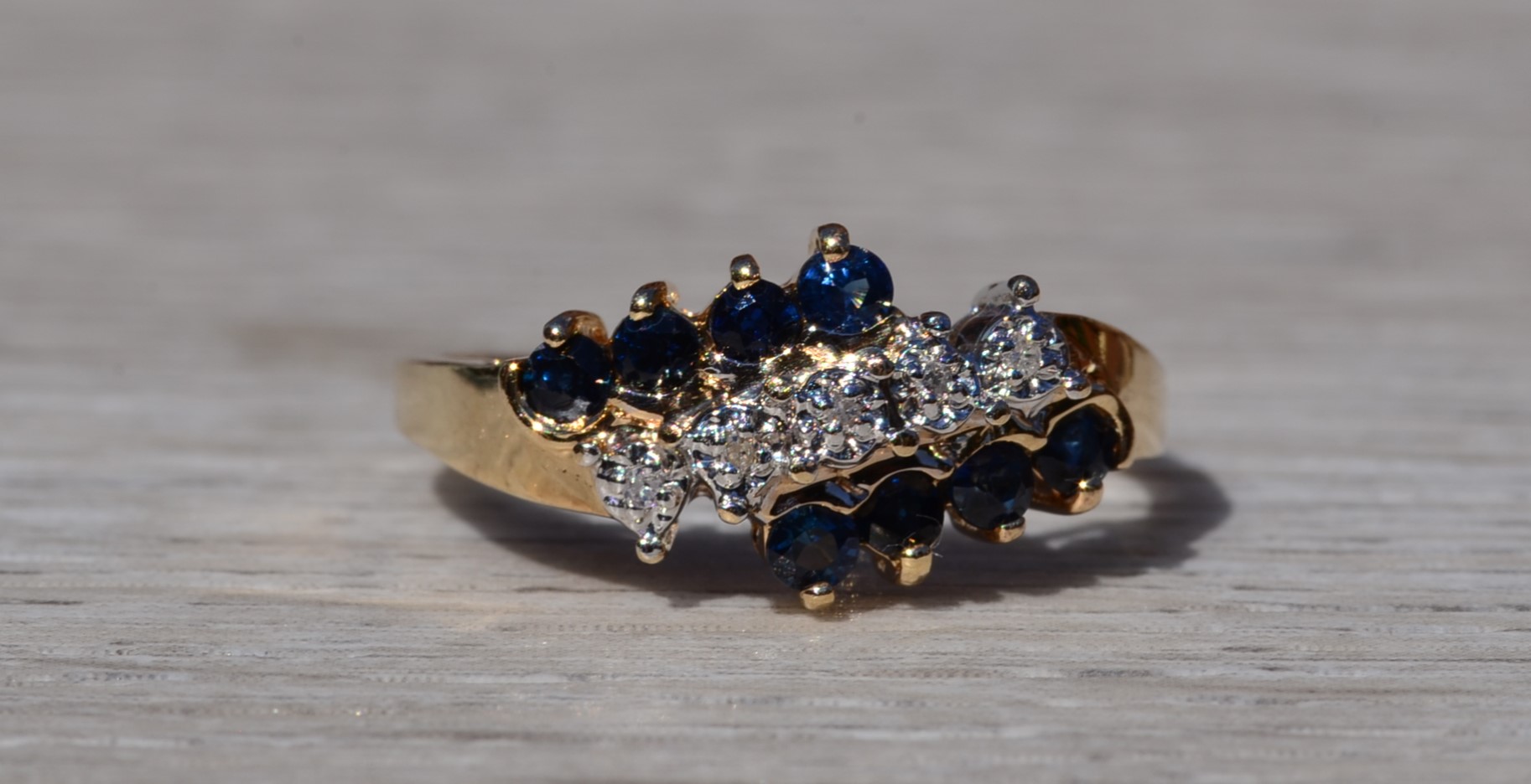 The Balaton: Ladies 14K Diamond and Sapphire Ring in Yellow Gold - Image 7