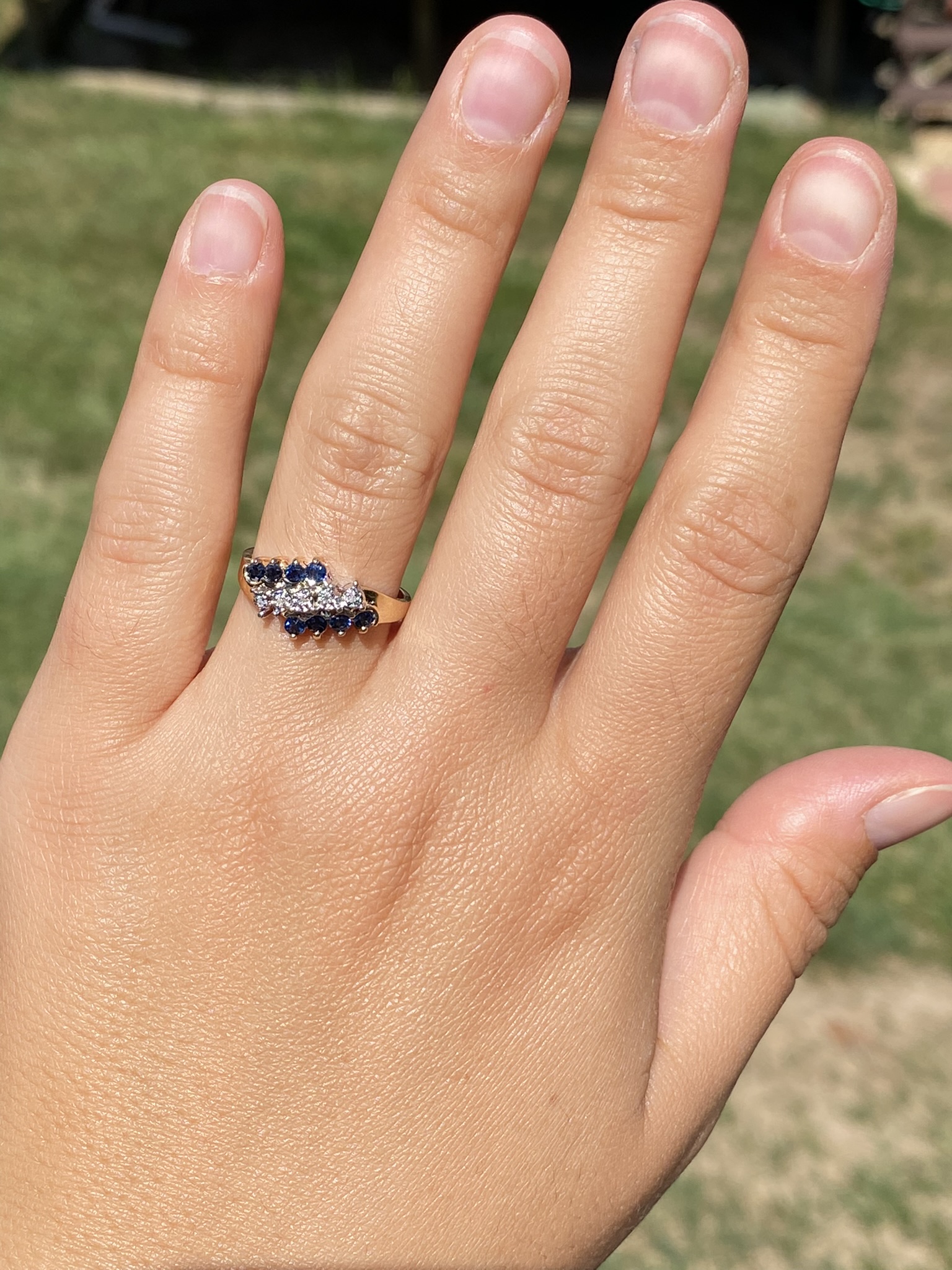 The Balaton: Ladies 14K Diamond and Sapphire Ring in Yellow Gold - Image 8