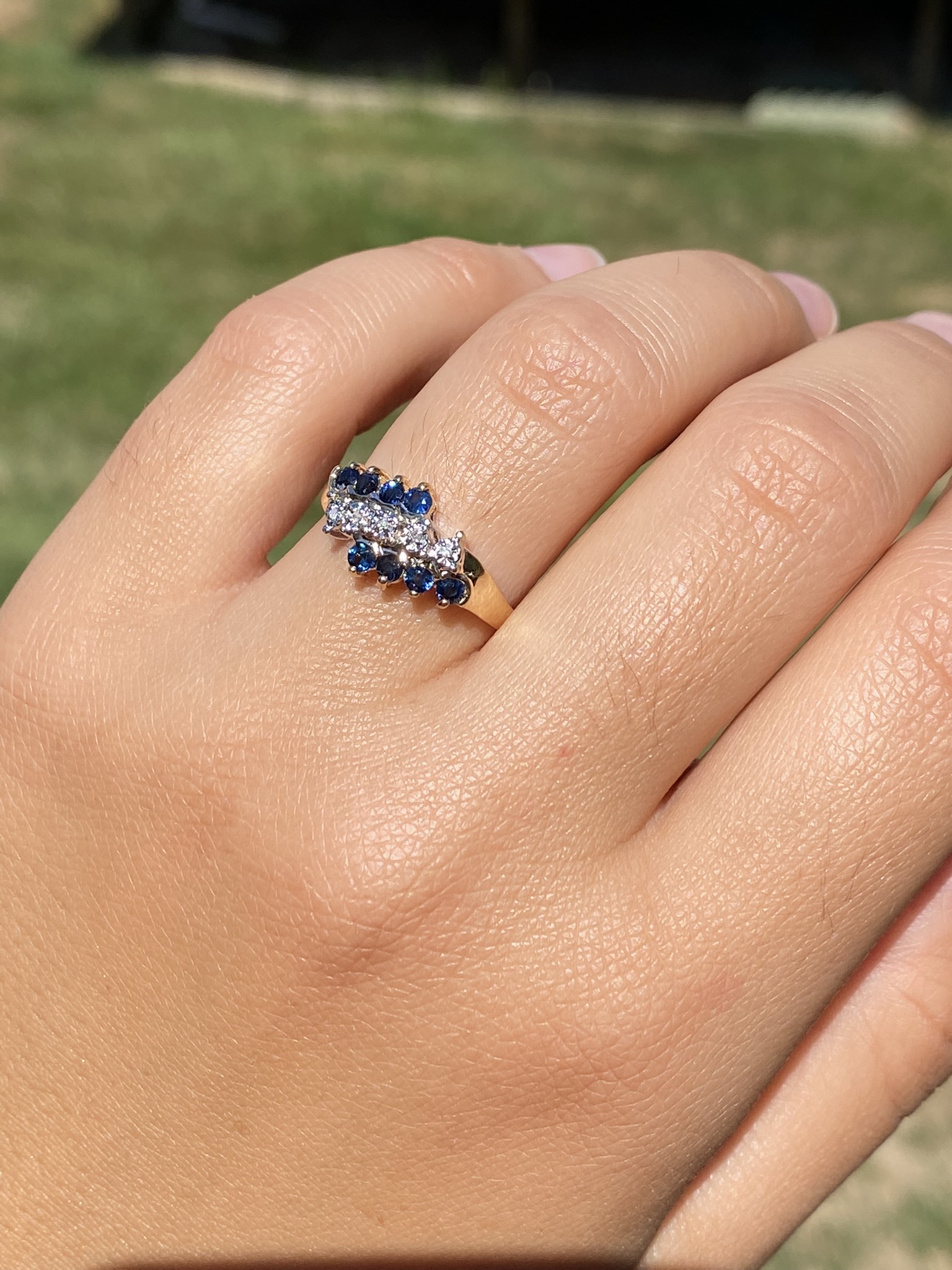 The Balaton: Ladies 14K Diamond and Sapphire Ring in Yellow Gold - Image 9