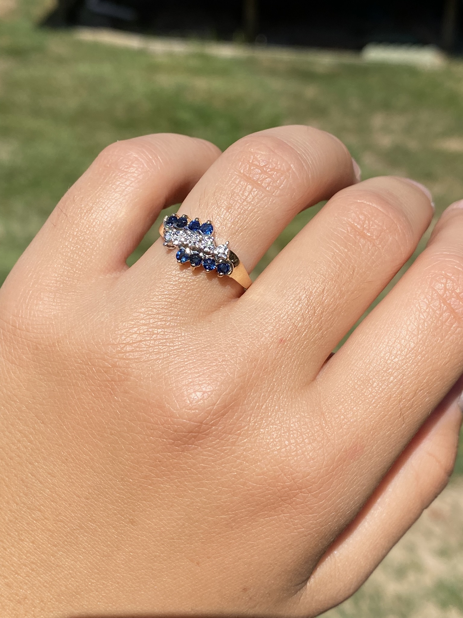 The Balaton: Ladies 14K Diamond and Sapphire Ring in Yellow Gold - Image 10