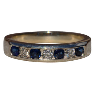 The Drexeline:  Ladies Magic Glo Signed 14K Band set with White and Blue Diamonds