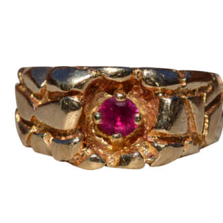 SOLD - The Hinkley:  Men's 14K Yellow Gold Nugget Ring set with Ruby