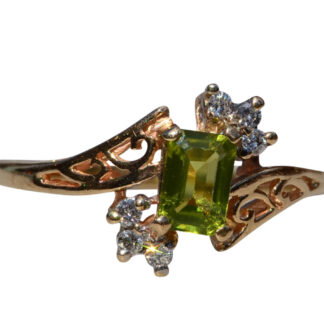 The Lovett:  Ladies Yellow Gold Peridot and Diamond Bypass Ring