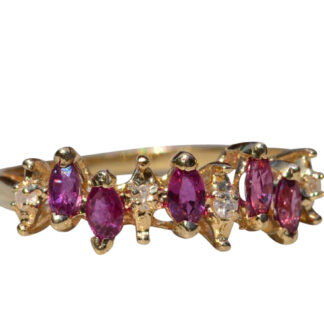 The Aldino:  Ladies 14K Marquise Ruby and Diamond Ring