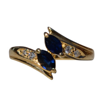 The Norwinden:  Ladies 14K Yellow Gold Bypass Style Ring set with Sapphire and Diamonds
