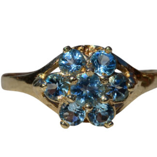 The Dallam:  Ladies Yellow Gold Cluster Ring set with Blue Topaz