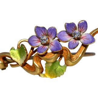 SOLD - Ladies Signed Krementz Floral Brooch in 14K with Enamel and Diamonds