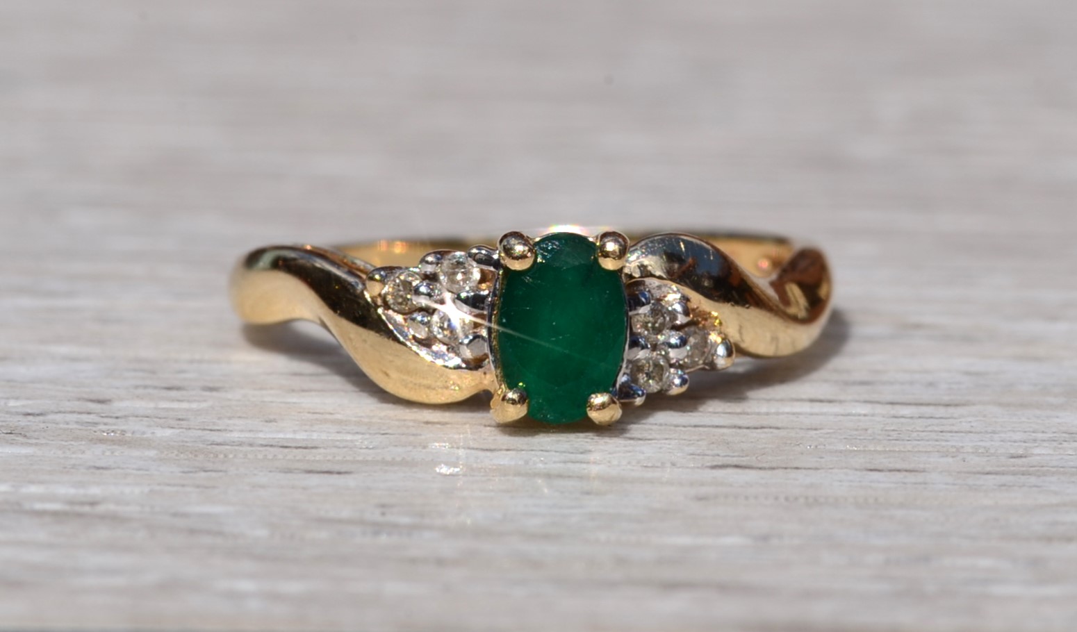 SOLD - The Lawnton: Ladies Yellow Gold Emerald and Diamond Ring - Image 2