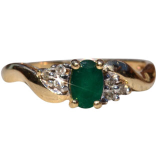 SOLD - The Lawnton:  Ladies Yellow Gold Emerald and Diamond Ring