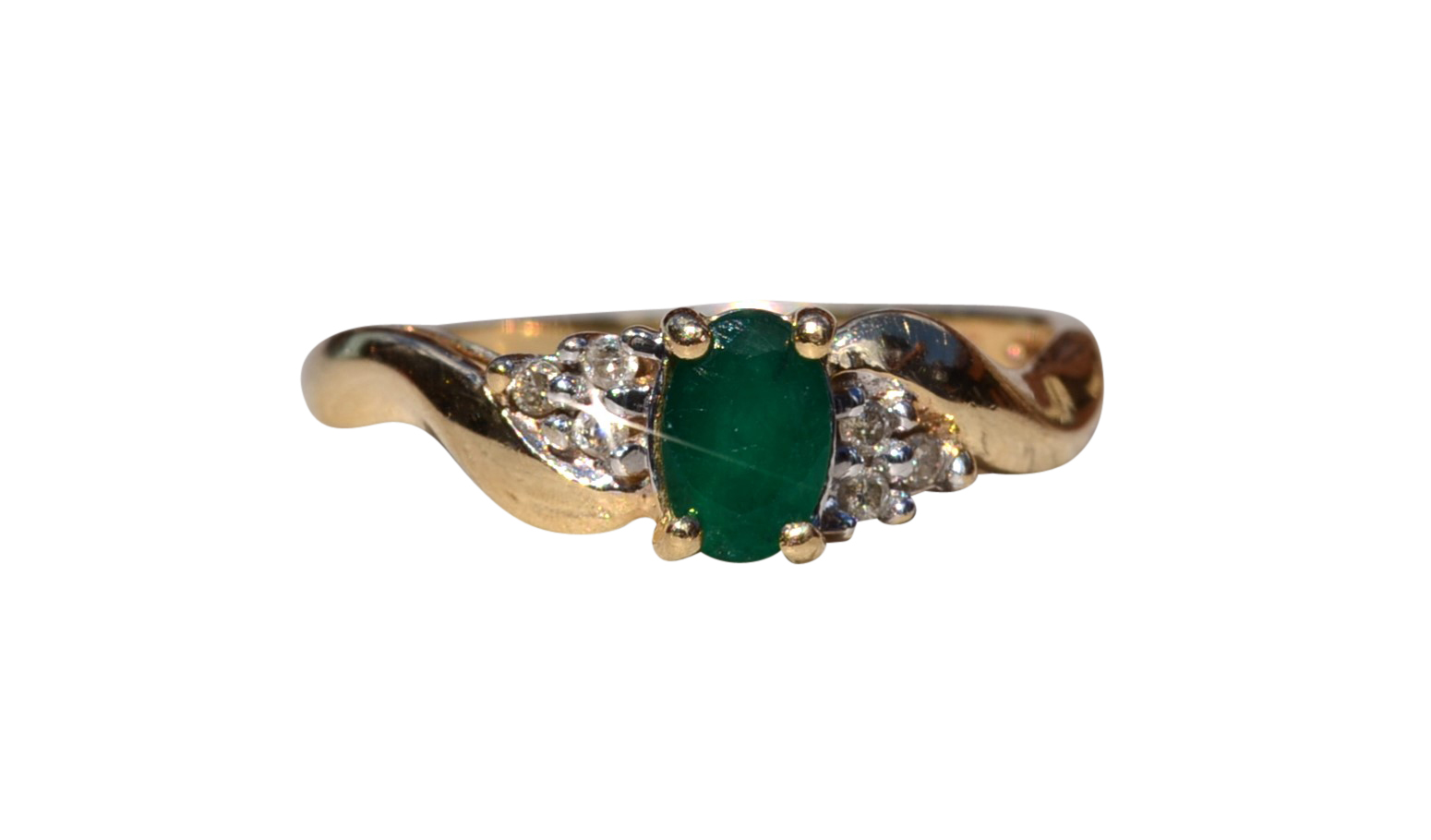 SOLD - The Lawnton: Ladies Yellow Gold Emerald and Diamond Ring
