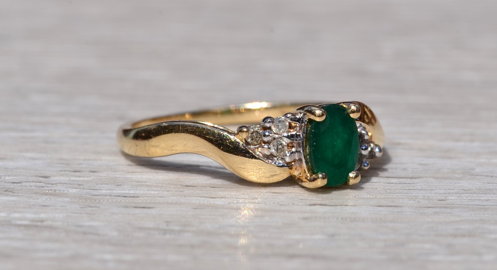 SOLD - The Lawnton: Ladies Yellow Gold Emerald and Diamond Ring - Image 6