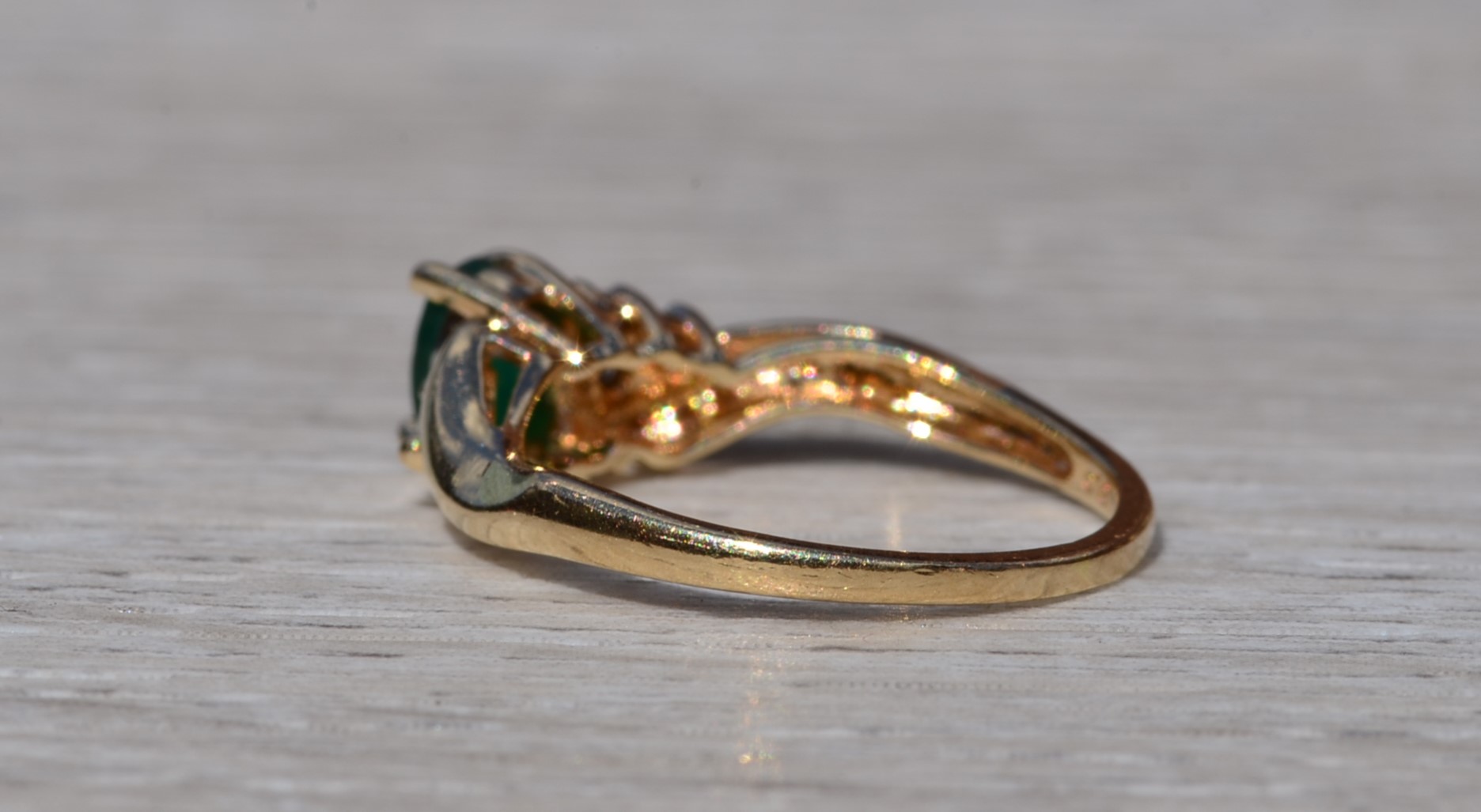 SOLD - The Lawnton: Ladies Yellow Gold Emerald and Diamond Ring - Image 4