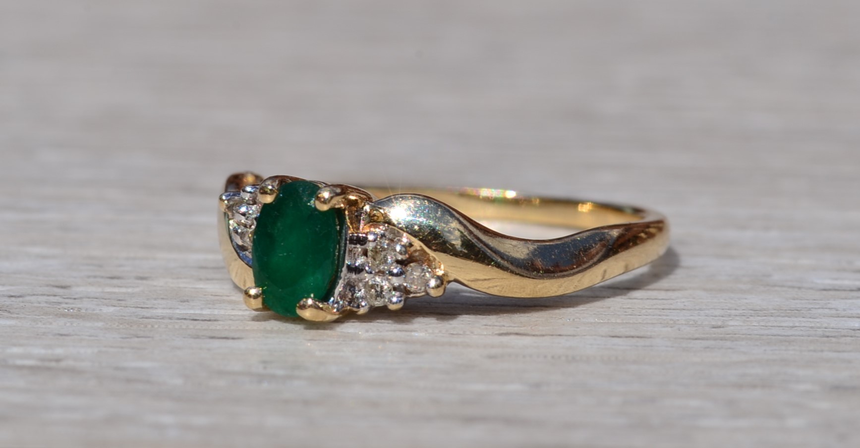SOLD - The Lawnton: Ladies Yellow Gold Emerald and Diamond Ring - Image 3