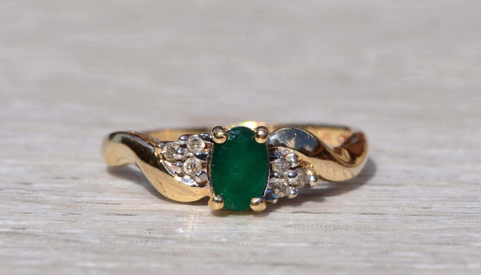 SOLD - The Lawnton: Ladies Yellow Gold Emerald and Diamond Ring - Image 7