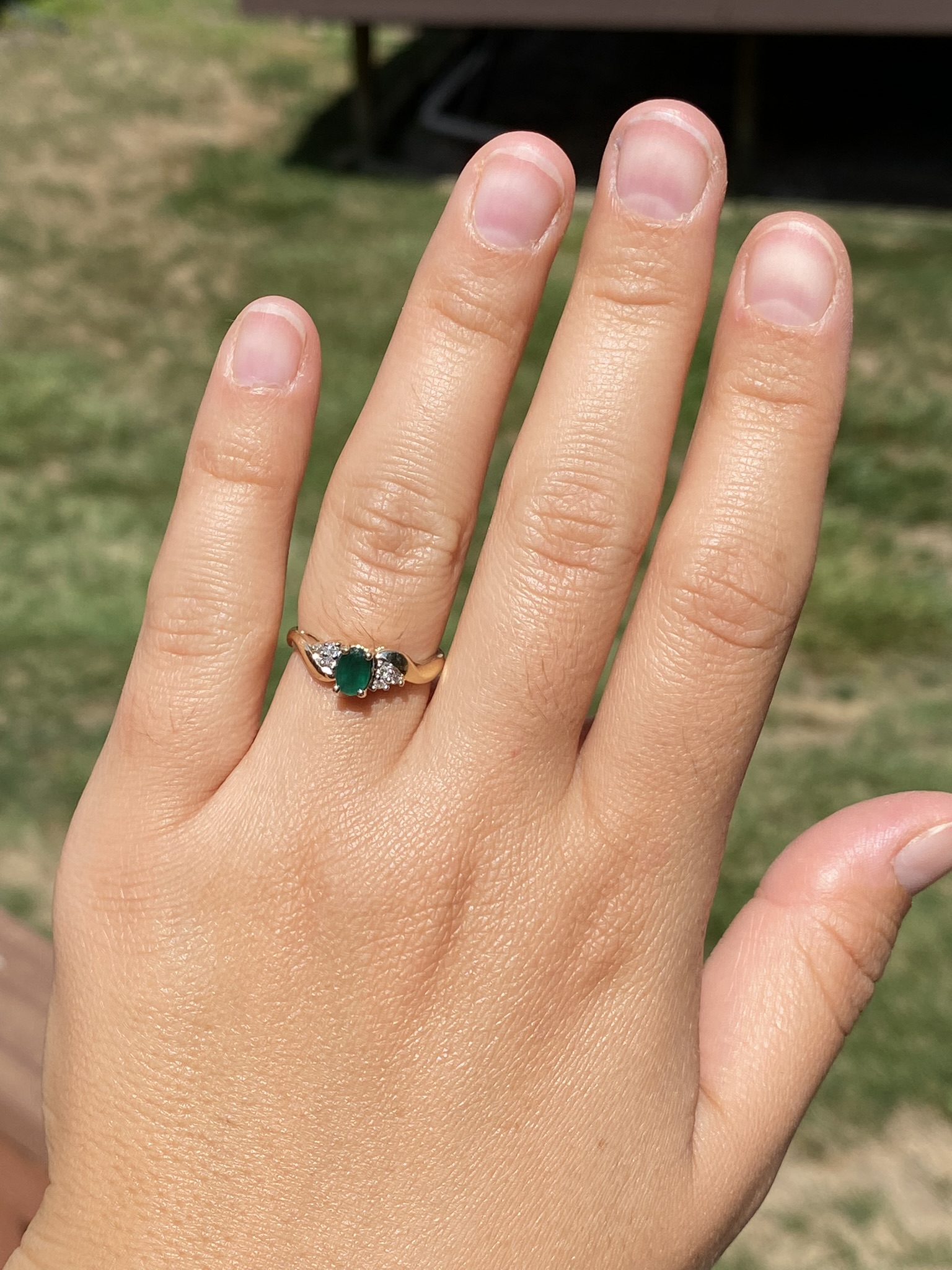 SOLD - The Lawnton: Ladies Yellow Gold Emerald and Diamond Ring - Image 8