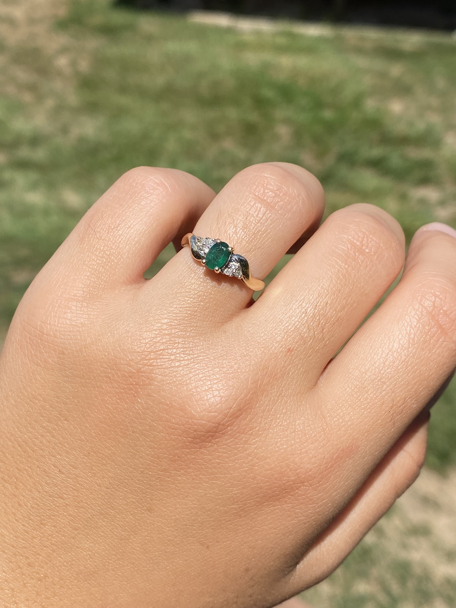 SOLD - The Lawnton: Ladies Yellow Gold Emerald and Diamond Ring - Image 10