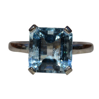 SOLD - The Brookthorpe:  Ladies 14K White Gold Solitaire 4.20CT Aquamarine Ring