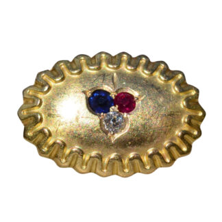 Vintage 14K Yellow Gold Pin/Brooch set with Ruby, Sapphire and Diamond