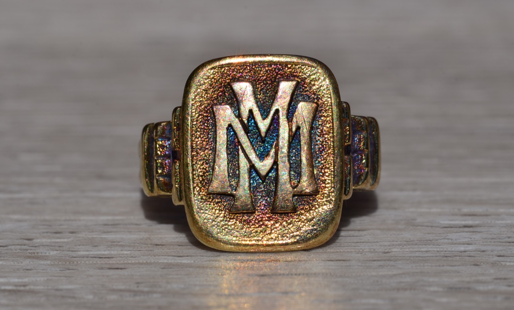 SOLD - The Walmsly: Antique Ladies 14K Yellow Gold Monogramed Cocktail Ring - Image 2