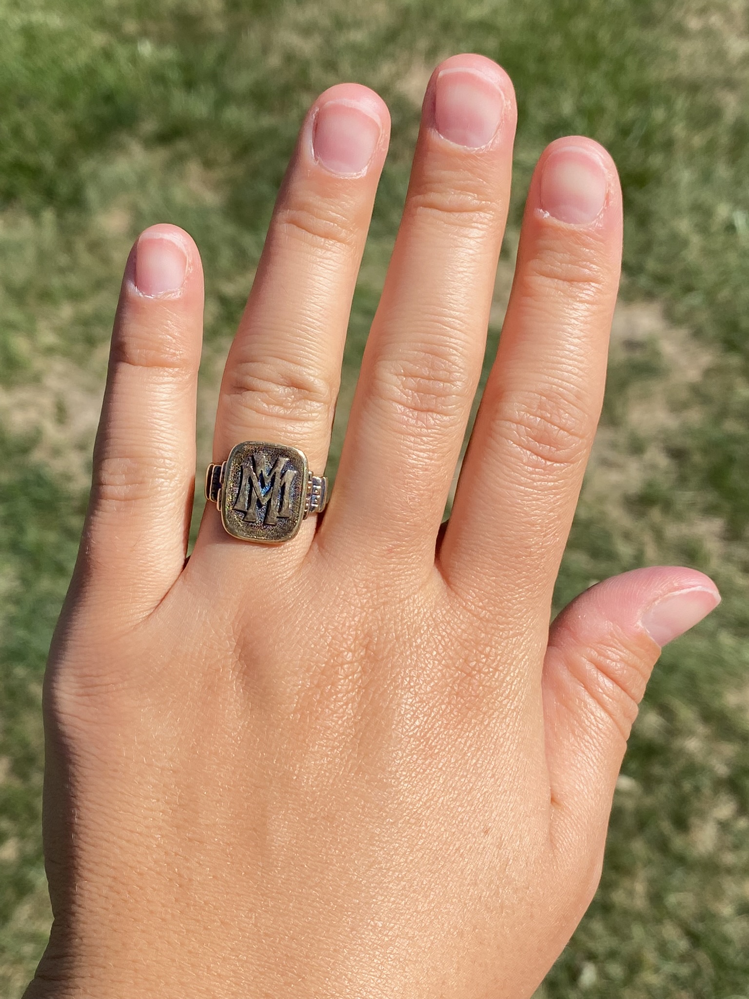 SOLD - The Walmsly: Antique Ladies 14K Yellow Gold Monogramed Cocktail Ring - Image 10