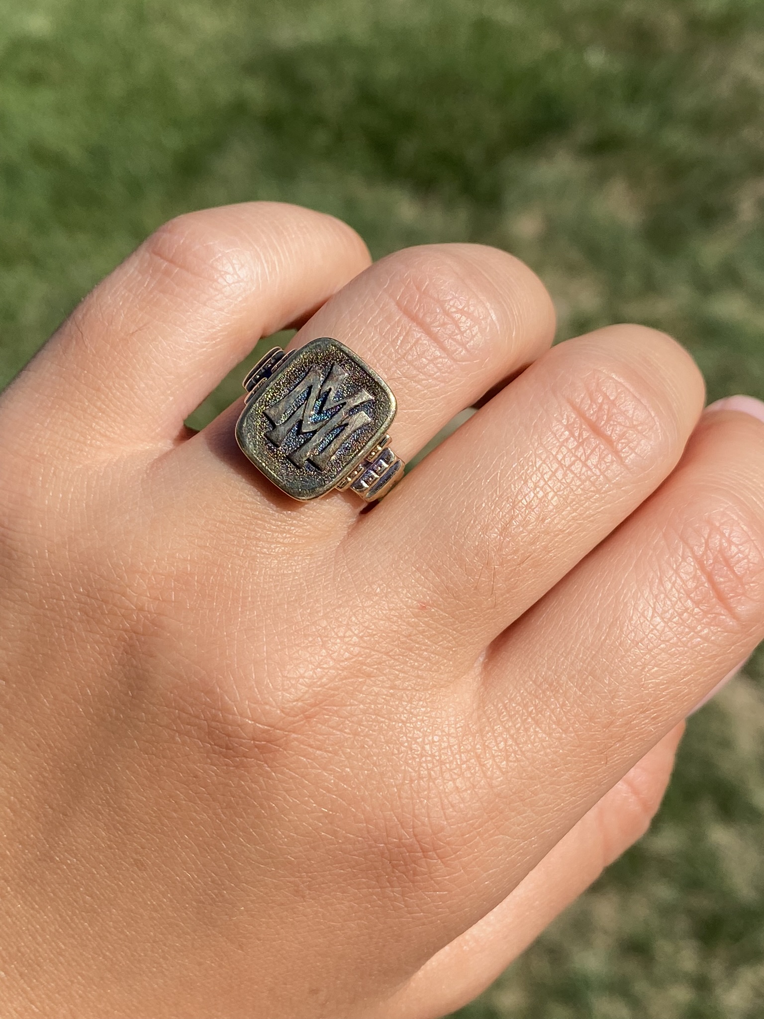 SOLD - The Walmsly: Antique Ladies 14K Yellow Gold Monogramed Cocktail Ring - Image 9