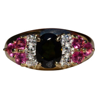 The Graylyn:  Ladies Yellow Gold Cocktail Ring set with Tourmaline and Diamonds