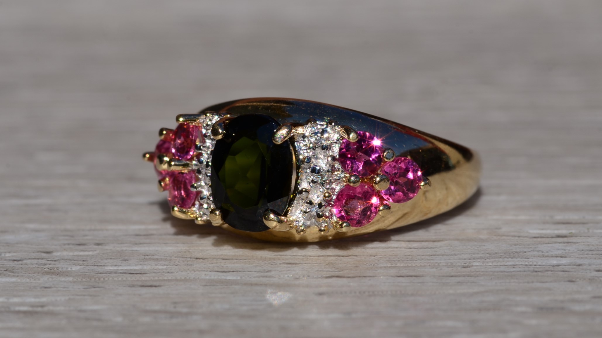 The Graylyn: Ladies Yellow Gold Cocktail Ring set with Tourmaline and Diamonds - Image 3