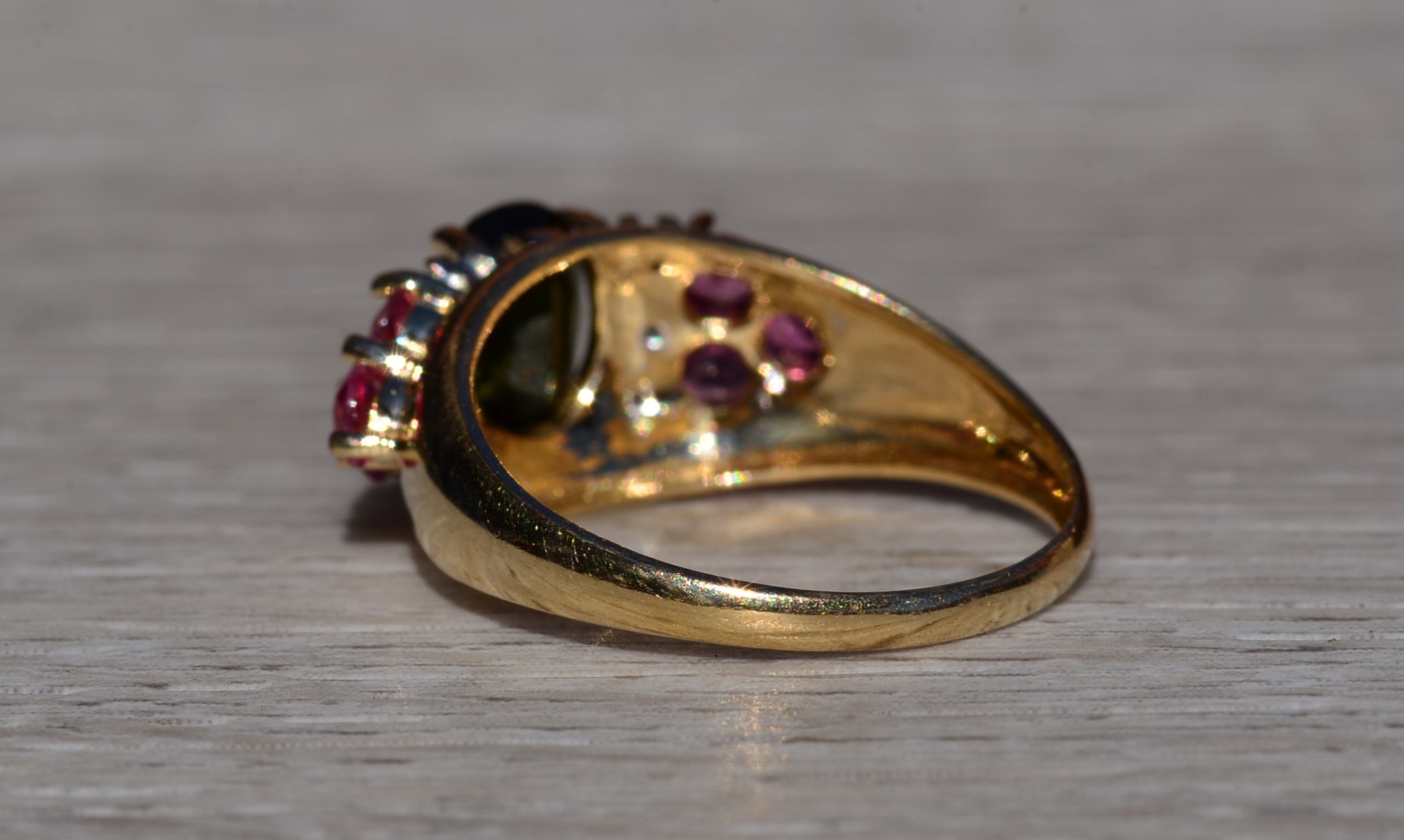 The Graylyn: Ladies Yellow Gold Cocktail Ring set with Tourmaline and Diamonds - Image 4