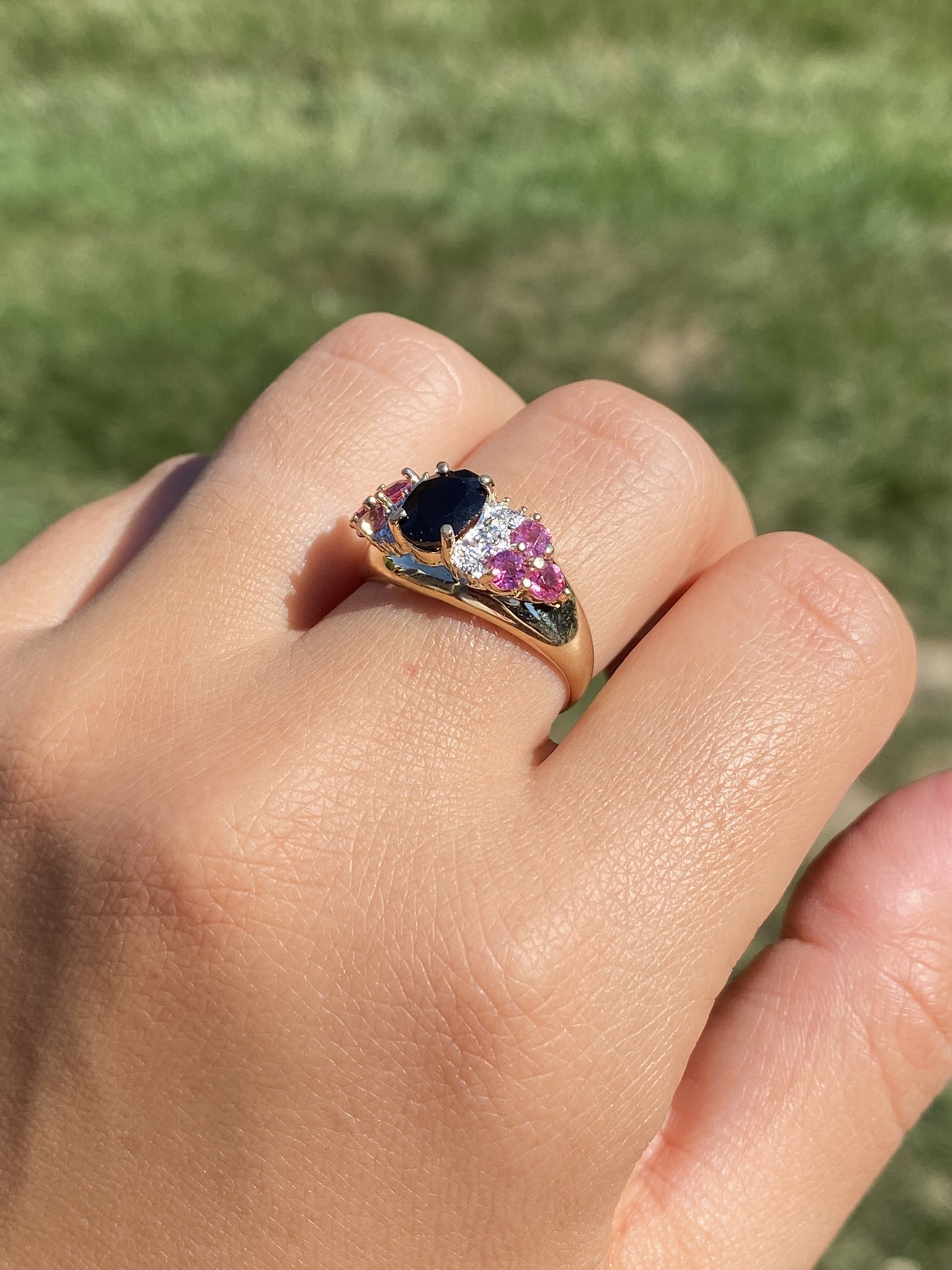 The Graylyn: Ladies Yellow Gold Cocktail Ring set with Tourmaline and Diamonds - Image 9