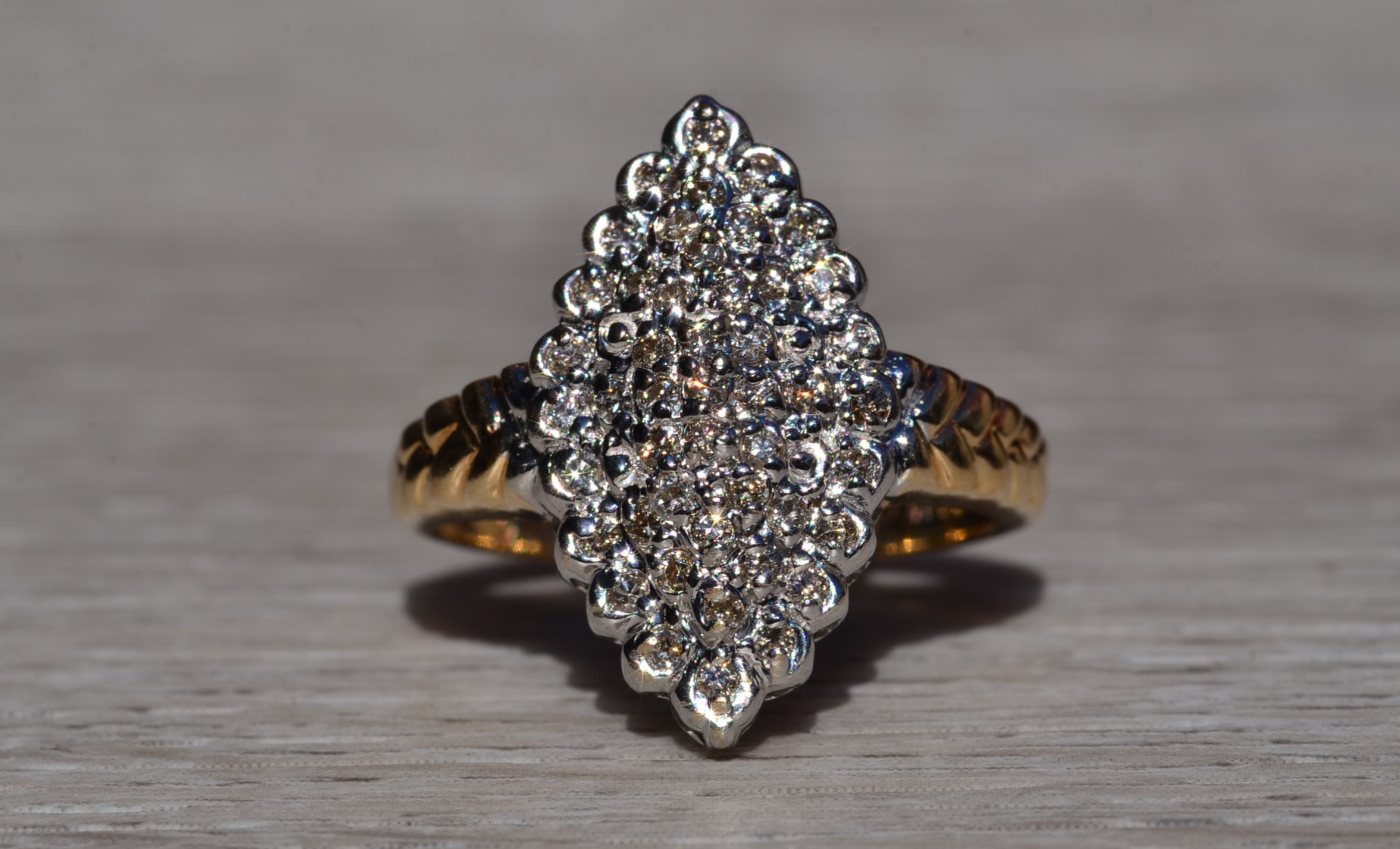 The Malvina: Ladies 14K Two Tone Diamond Navette Cluster Ring - Image 2