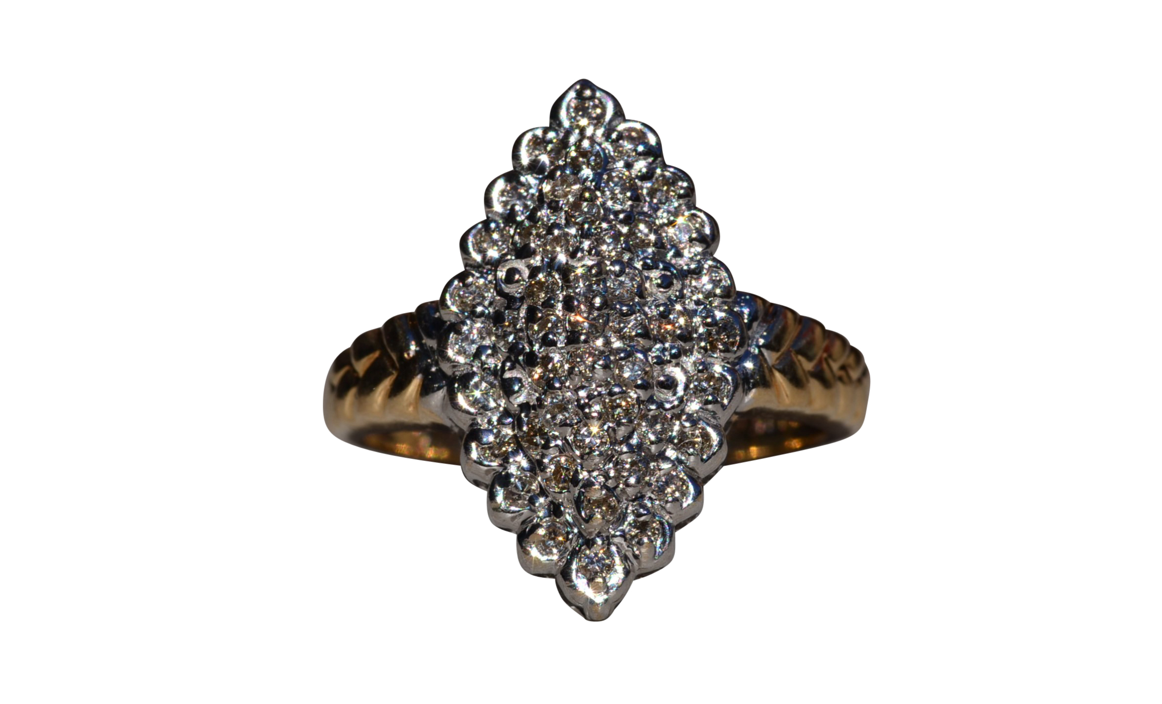 The Malvina: Ladies 14K Two Tone Diamond Navette Cluster Ring