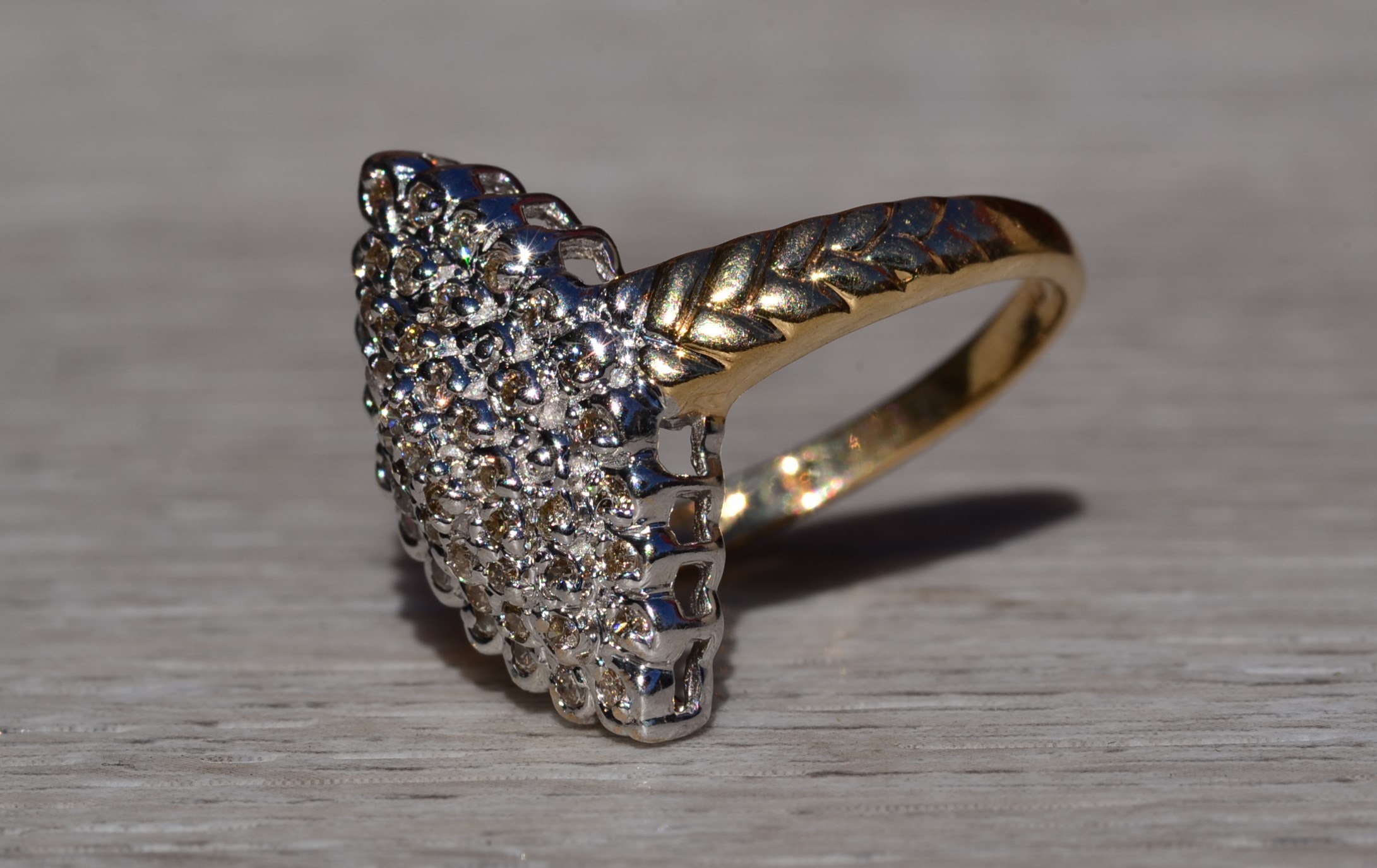 The Malvina: Ladies 14K Two Tone Diamond Navette Cluster Ring - Image 3