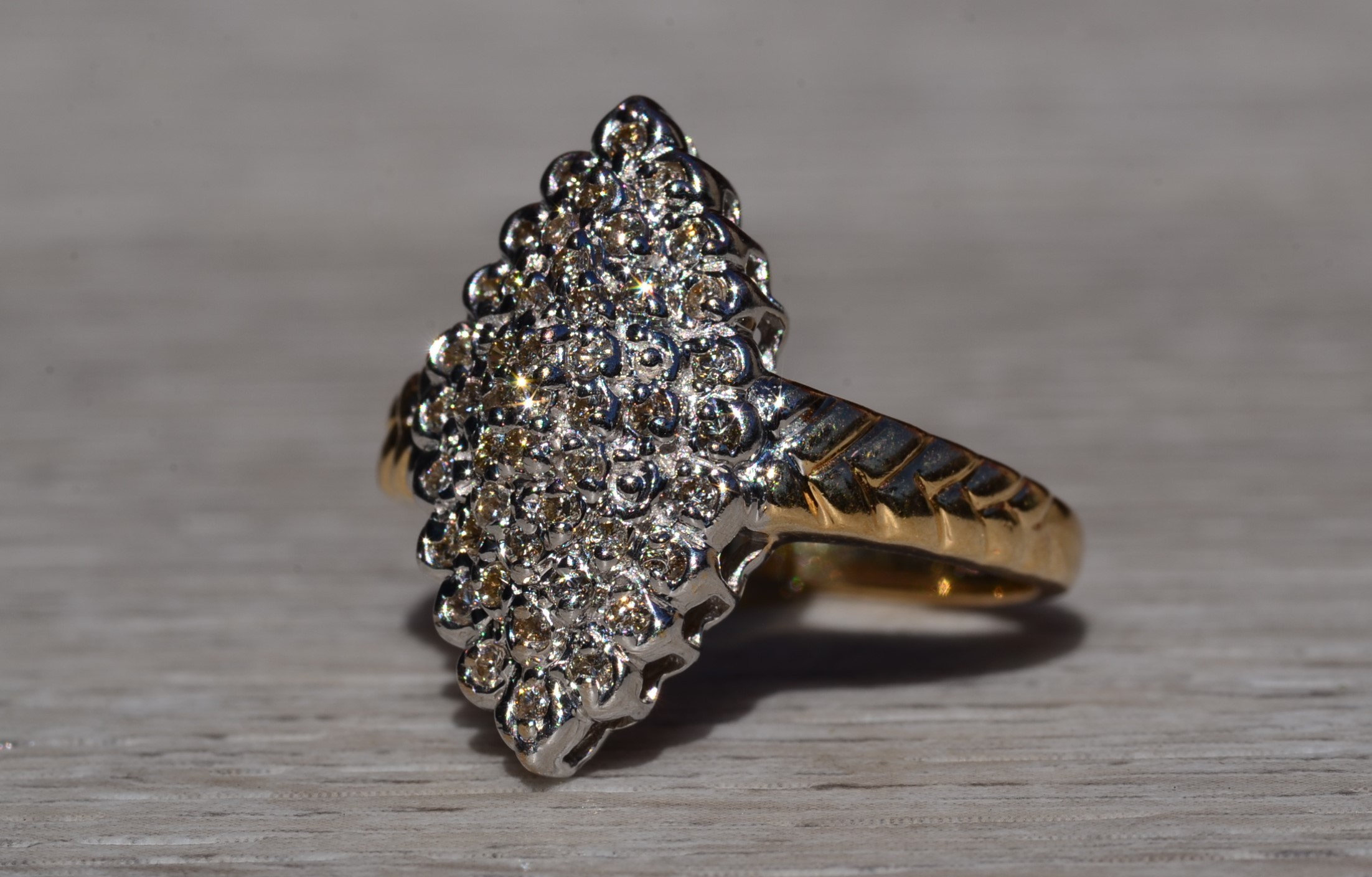 The Malvina: Ladies 14K Two Tone Diamond Navette Cluster Ring - Image 4
