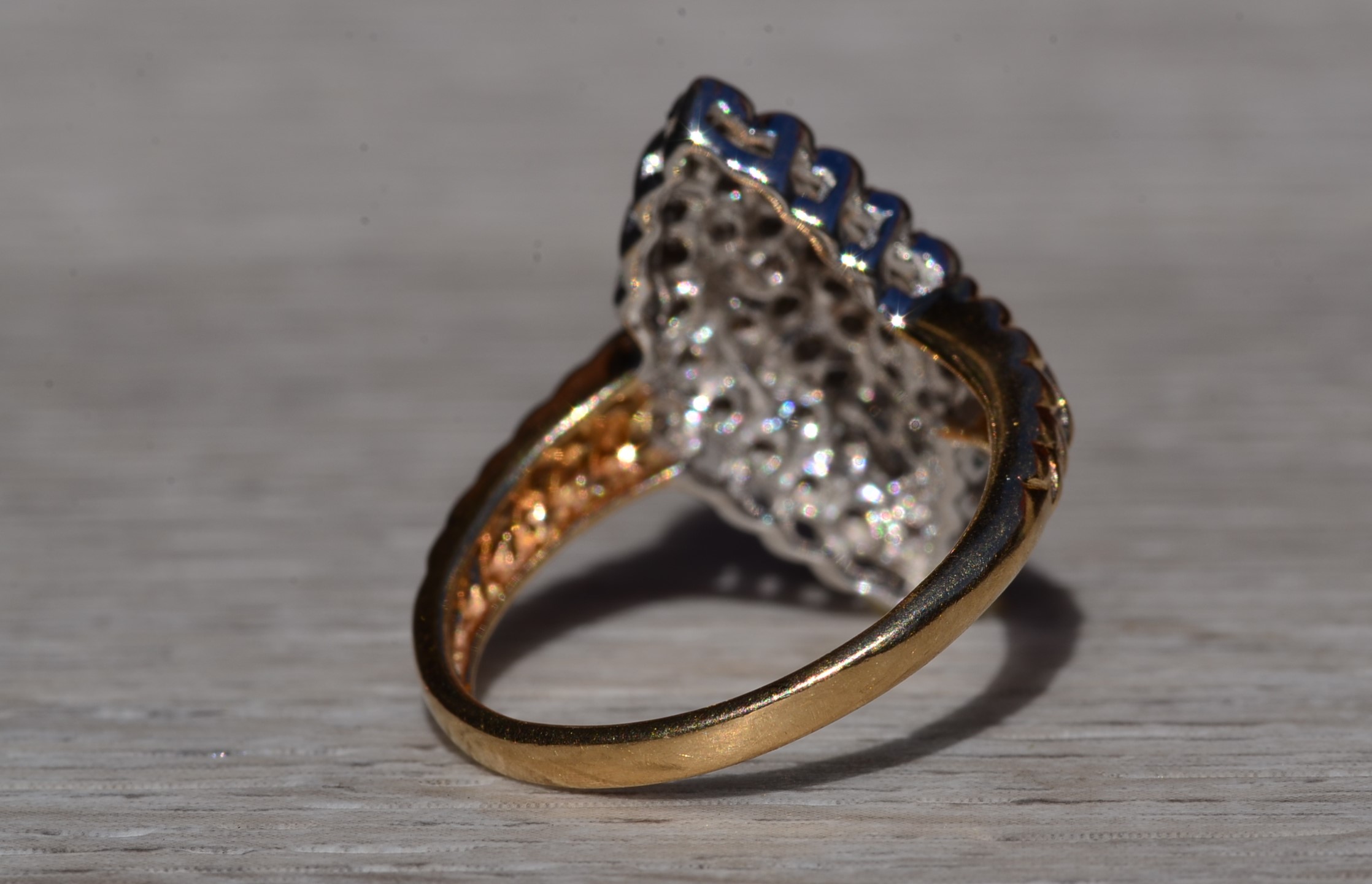 The Malvina: Ladies 14K Two Tone Diamond Navette Cluster Ring - Image 6