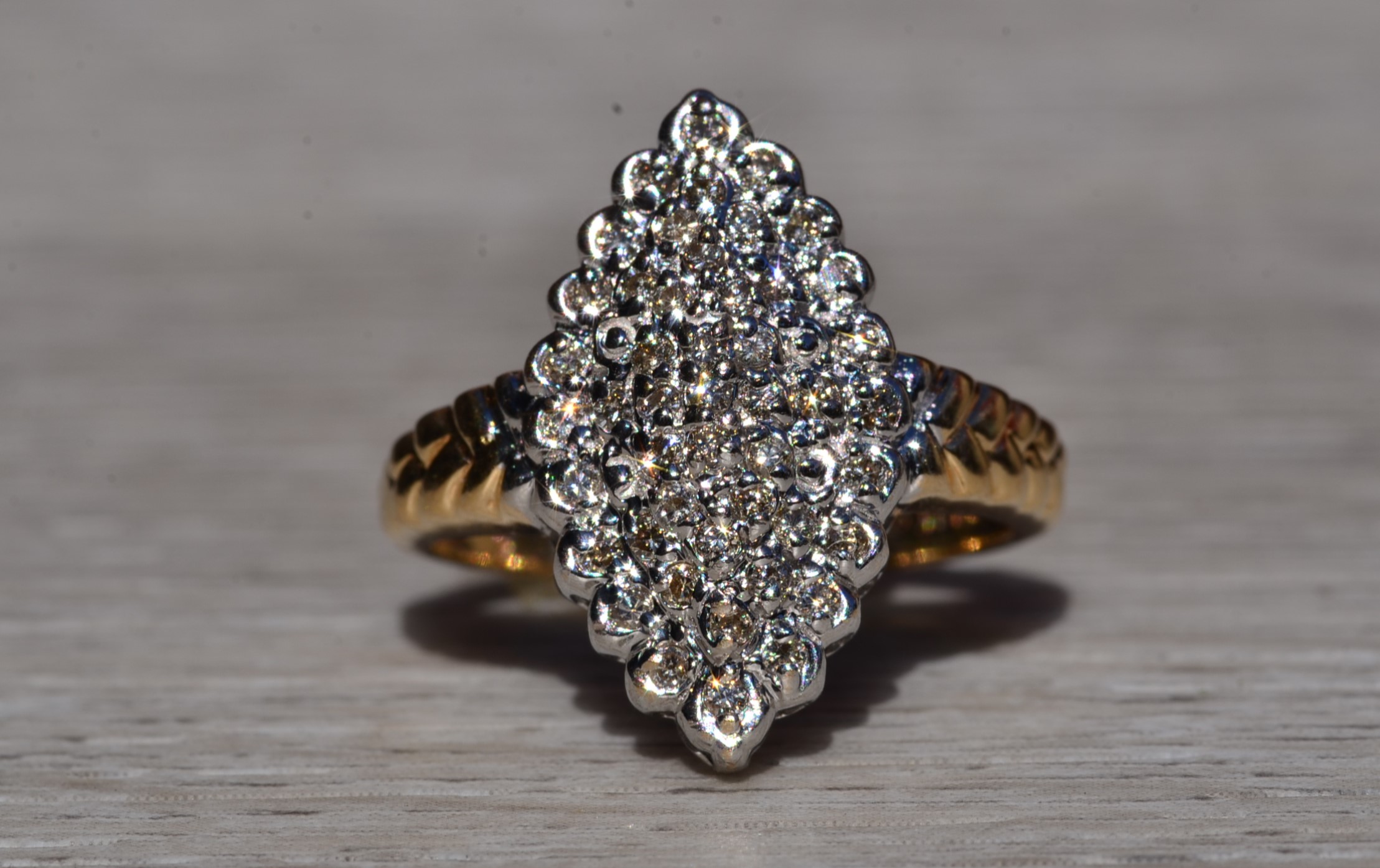 The Malvina: Ladies 14K Two Tone Diamond Navette Cluster Ring - Image 8