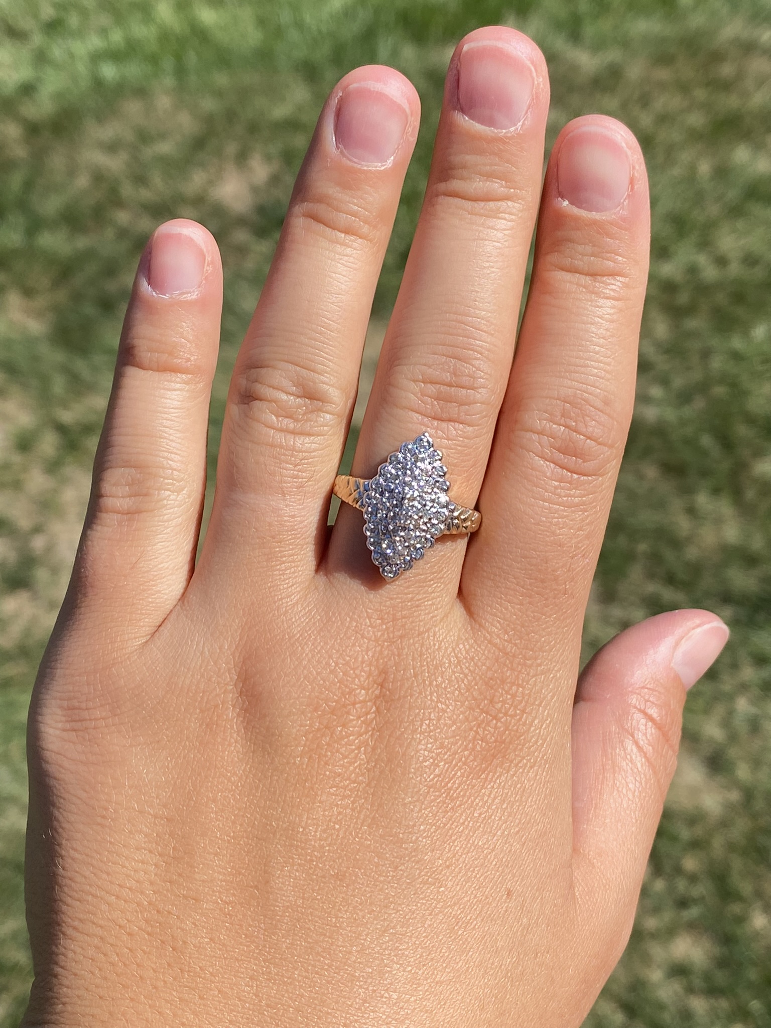 The Malvina: Ladies 14K Two Tone Diamond Navette Cluster Ring - Image 9