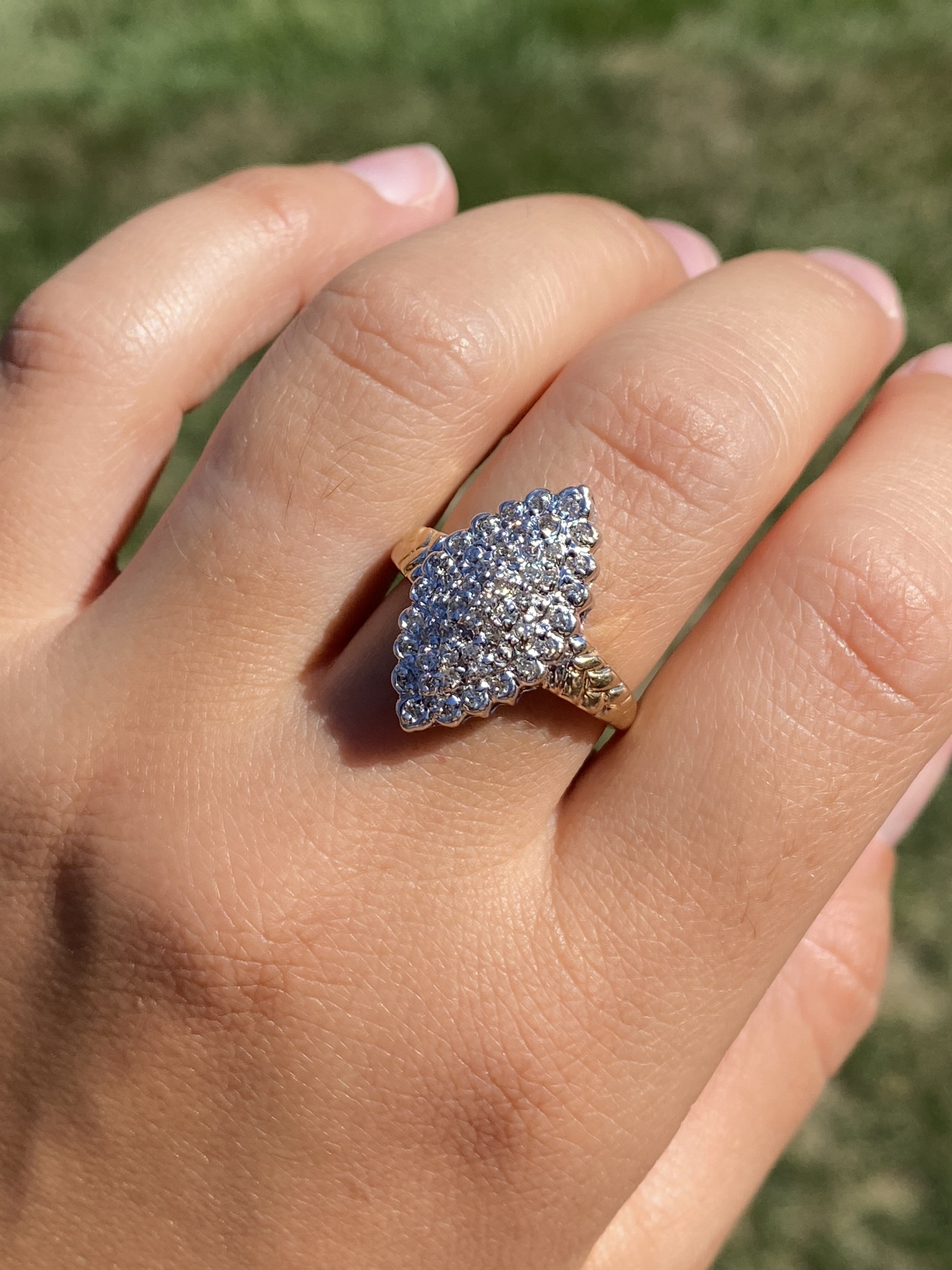 The Malvina: Ladies 14K Two Tone Diamond Navette Cluster Ring - Image 10